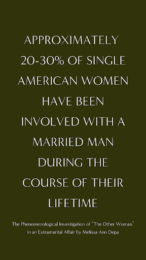 A graphic that reads "approximately 20-30% of single American women have been involved with a married man during the course of their lifetime"